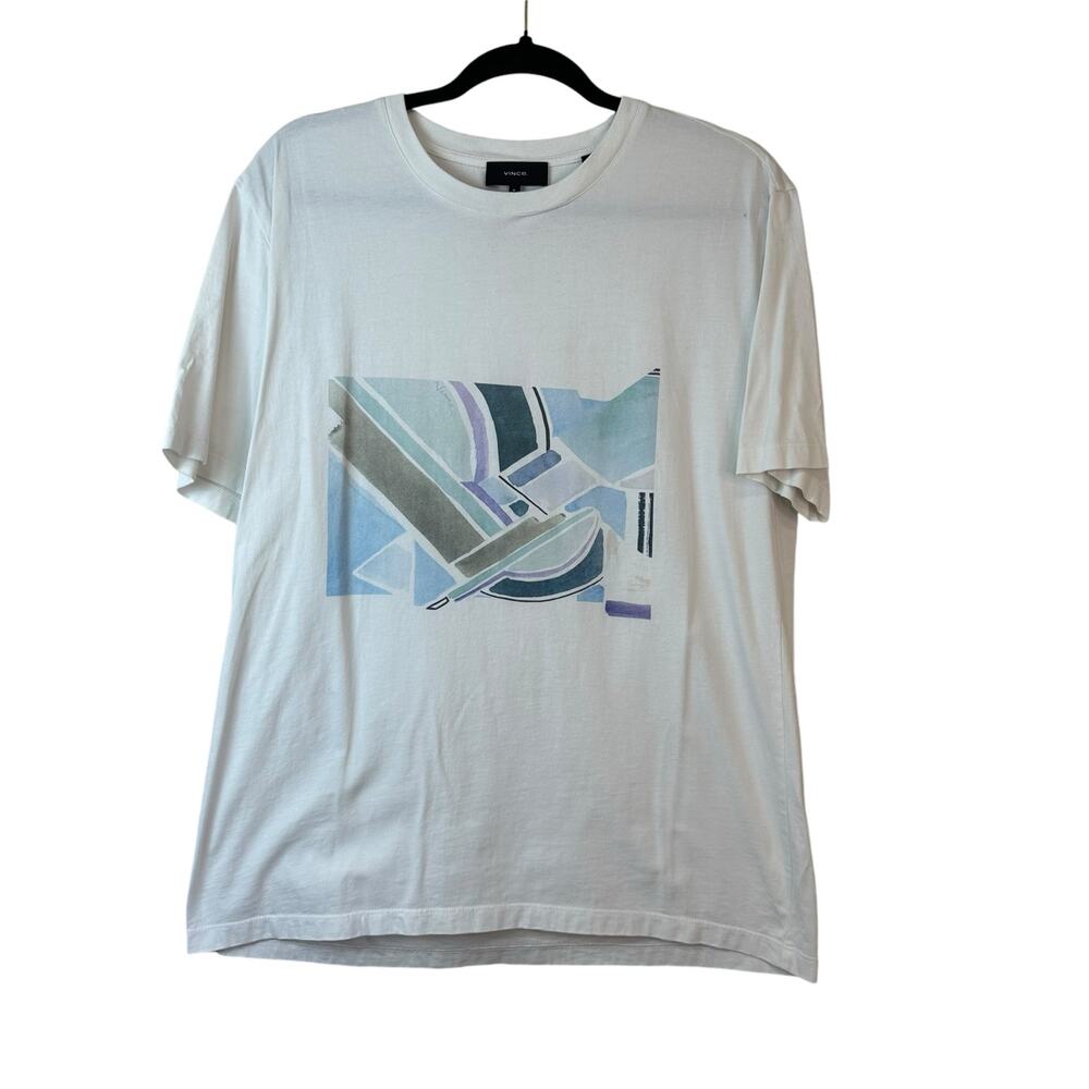 Vince White Cotton Graphic T-Shirt sz M